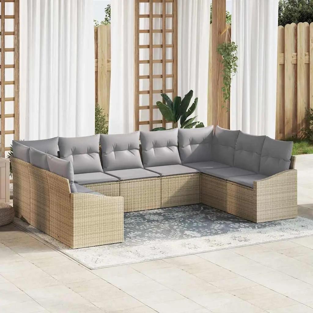 Ensemble de Canapés avec coussin 9 pcs Beige polyrotin vidaXL 3346880