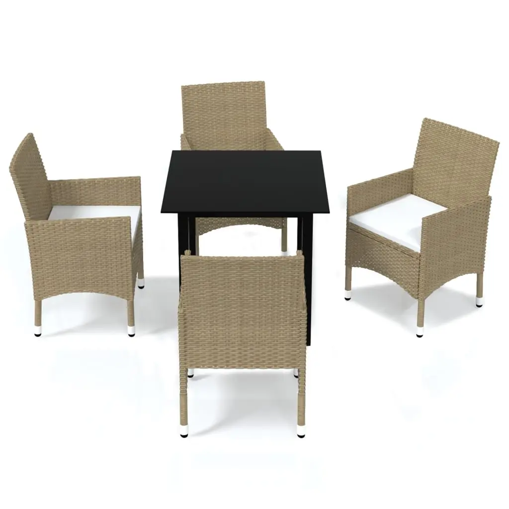 Ensemble de 5 pcs table de jardin et chaises avec coussins – mobilier de jardin Poly rotin Beige-JU2631