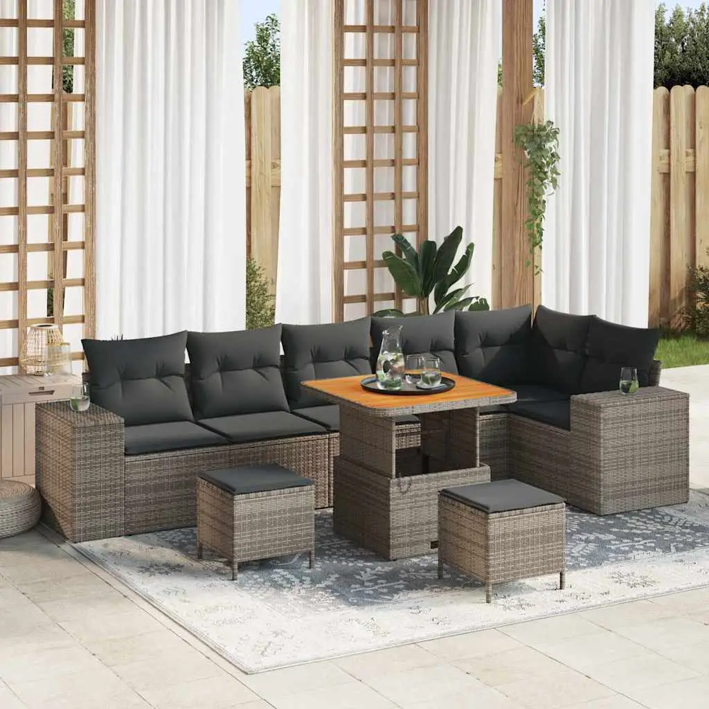 Ensemble de canapé de jardin avec coussin 9 pcs Gris polyrotin vidaXL 3363973