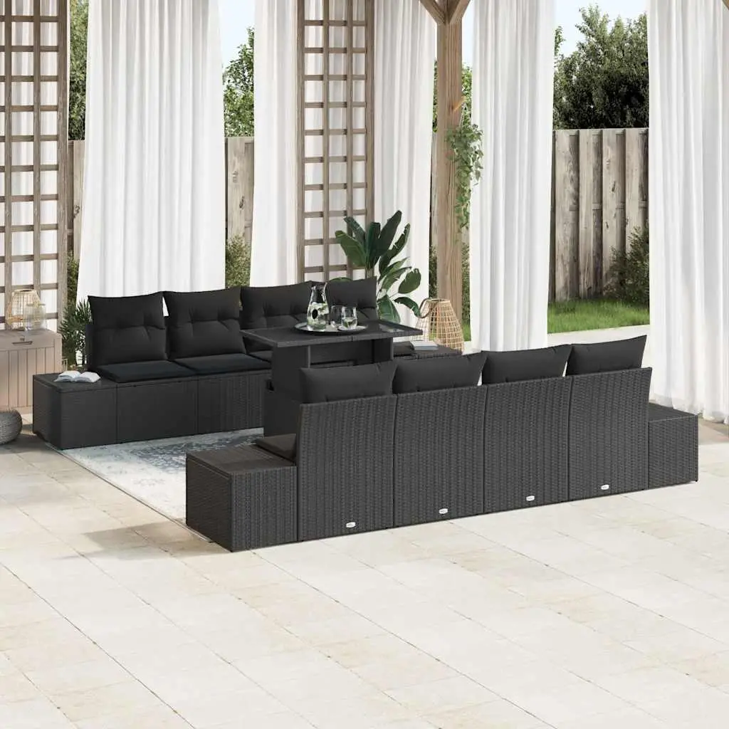 Ensemble de canapé de jardin avec coussin 9 pcs Noir vidaXL 3357886