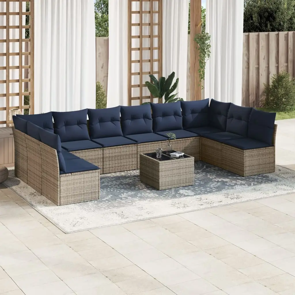 Ensemble Canapés de Jardin Modulable Résine Tressée Fauteuils et Table pour Piscine 11 pcs Gris Bleu Marine – ComfortXL Outdoor Living