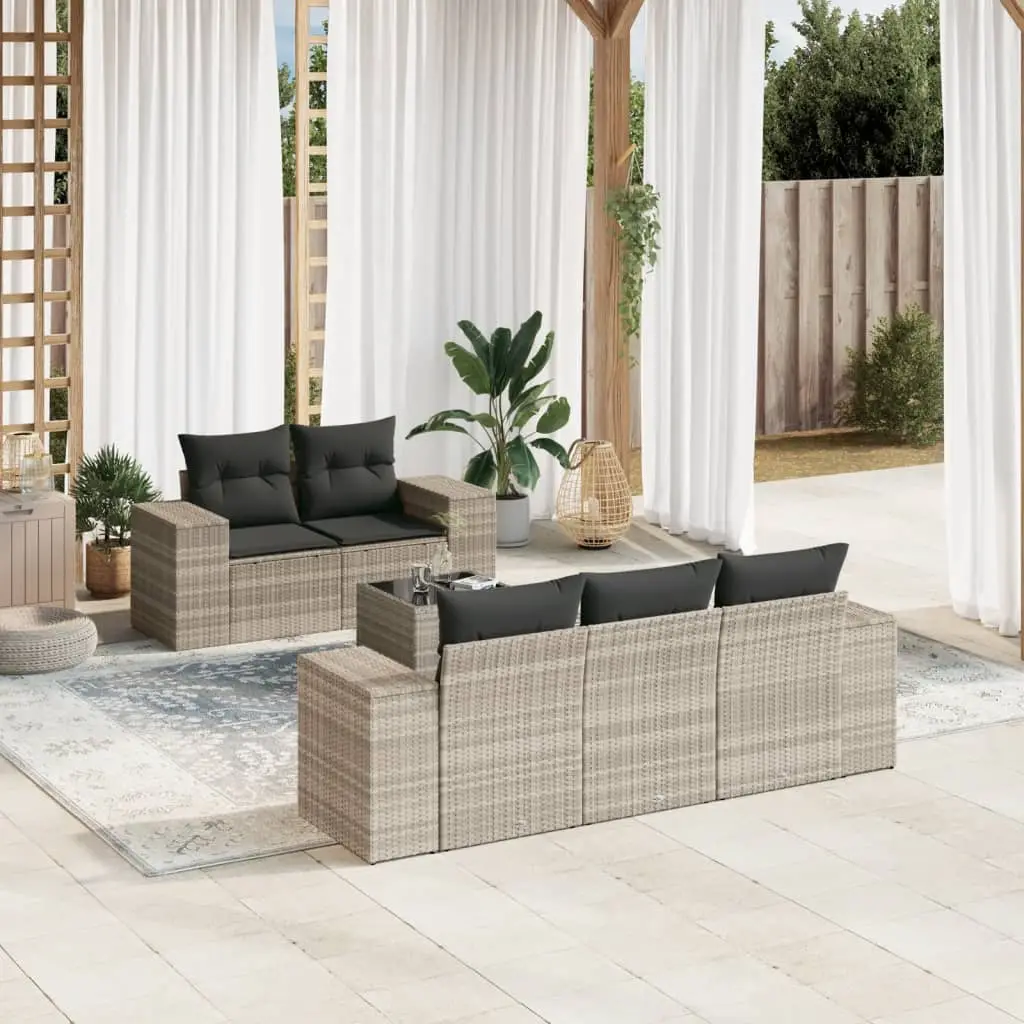 Ensemble d’Extérieur 6 Pièces Résine Tressée avec Rangement et Coussins Gris pour Terrasse et Balcon – ComfortXL Outdoor Living
