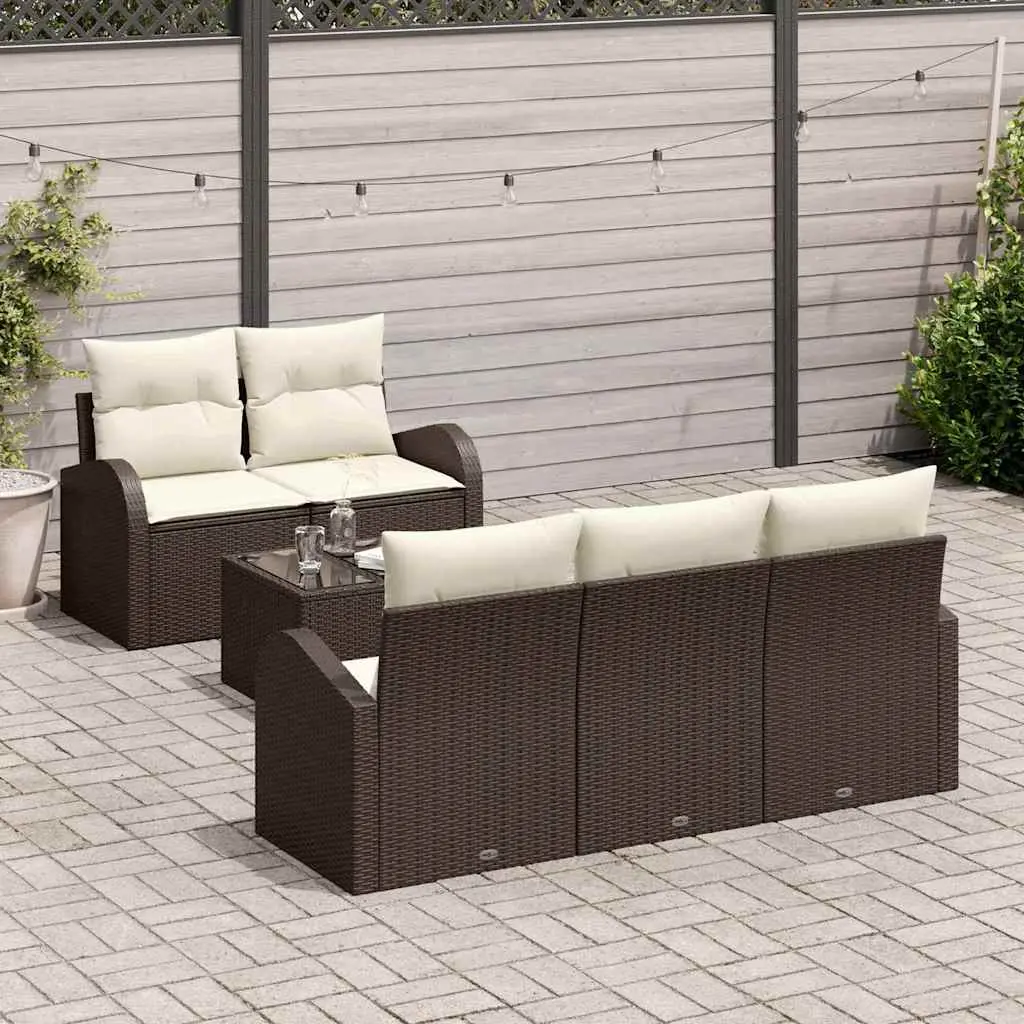 Ensemble Canapé Terrasse 6pcs Résine Tressée Marron Crème avec Table Basse et Sièges Coffres – ComfortXL Outdoor Living