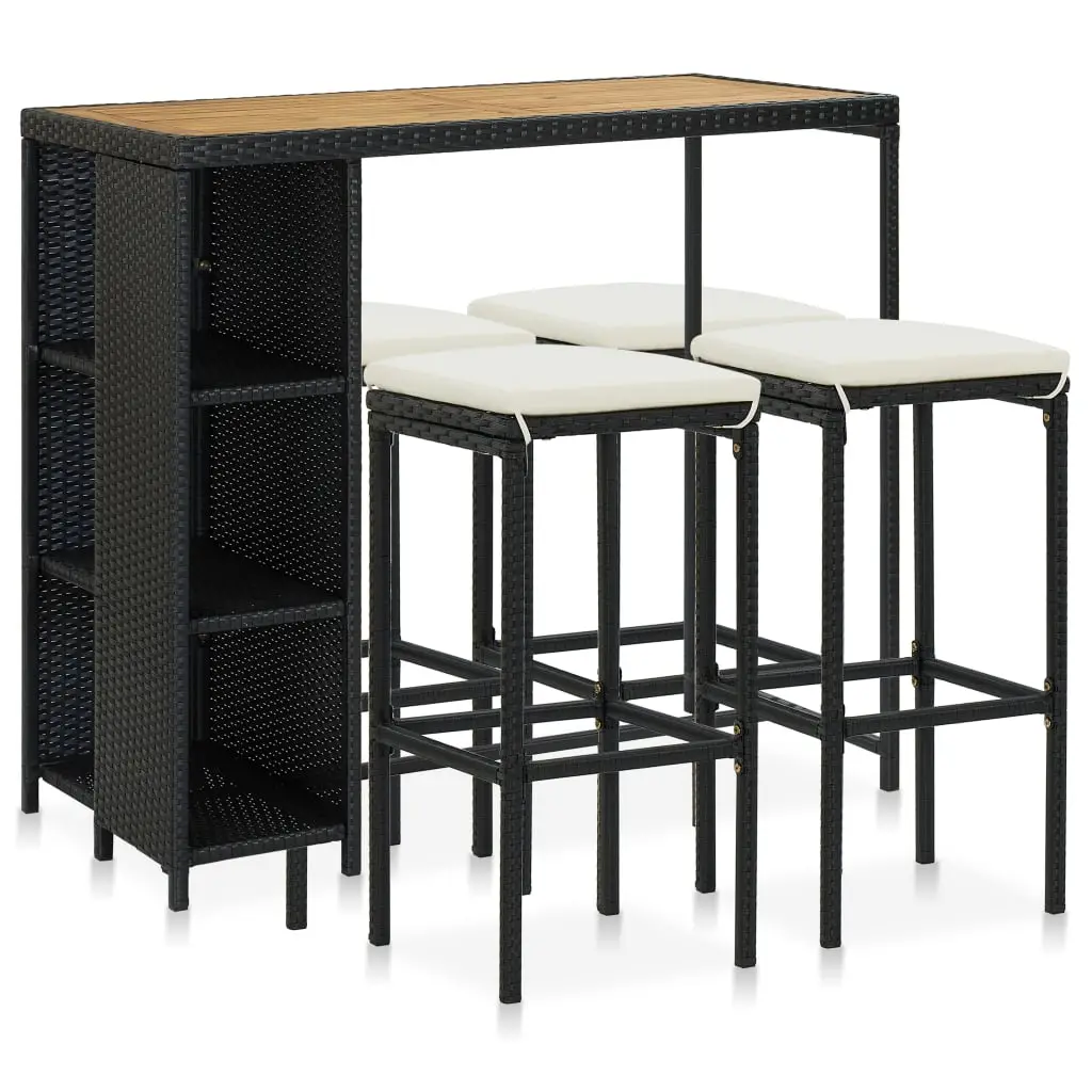 Ensemble de bar de jardin 5 pcs et coussins Résine tressée Noir vidaXL 3064916