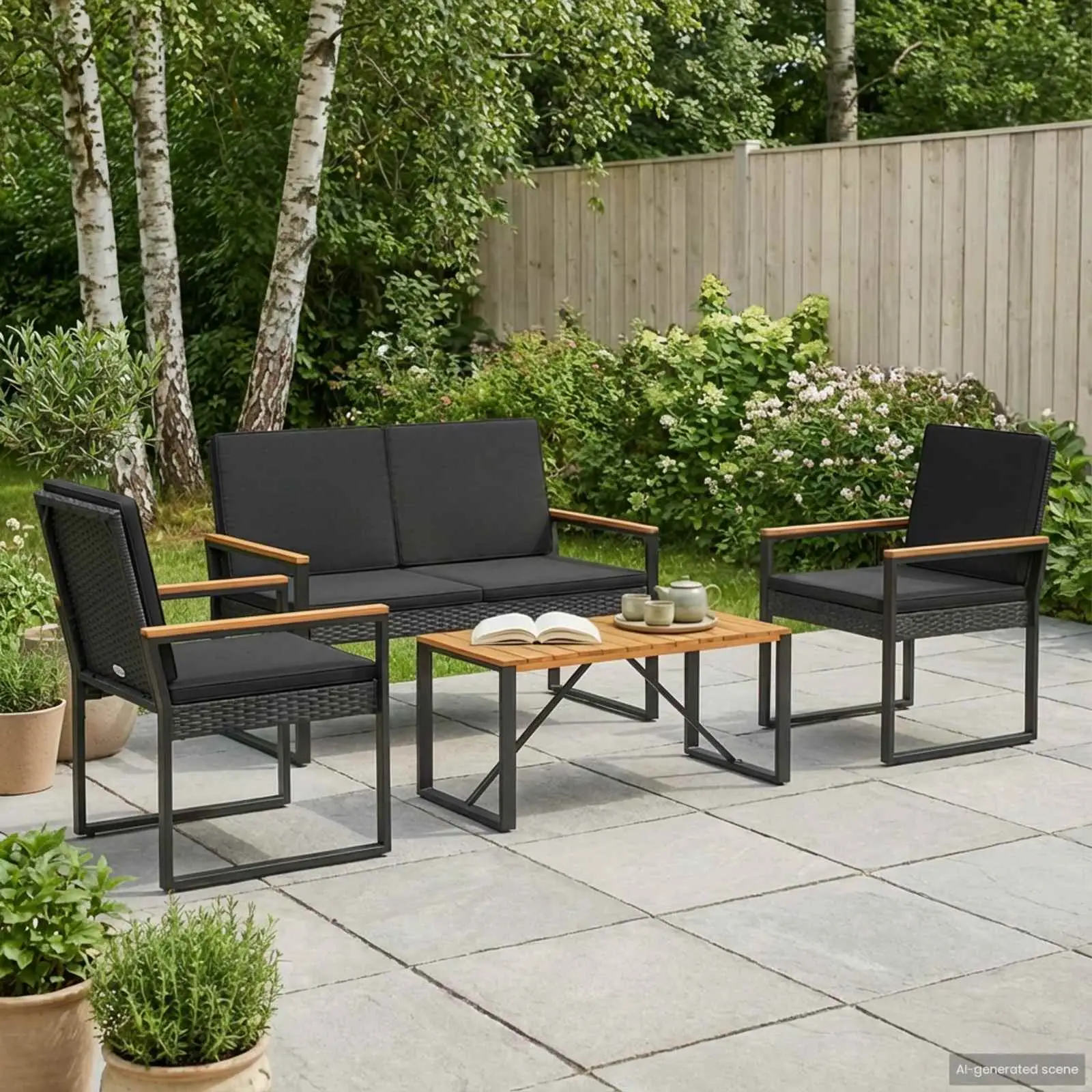 Ensemble de meubles d’extérieur 4 pcs Noir polyrotin vidaXL 42025324