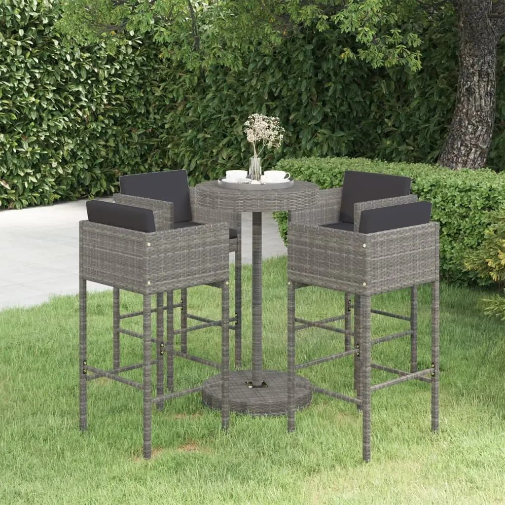 Ensemble de bar de jardin 5 pcs et coussins Résine tressée Gris vidaXL 3094776