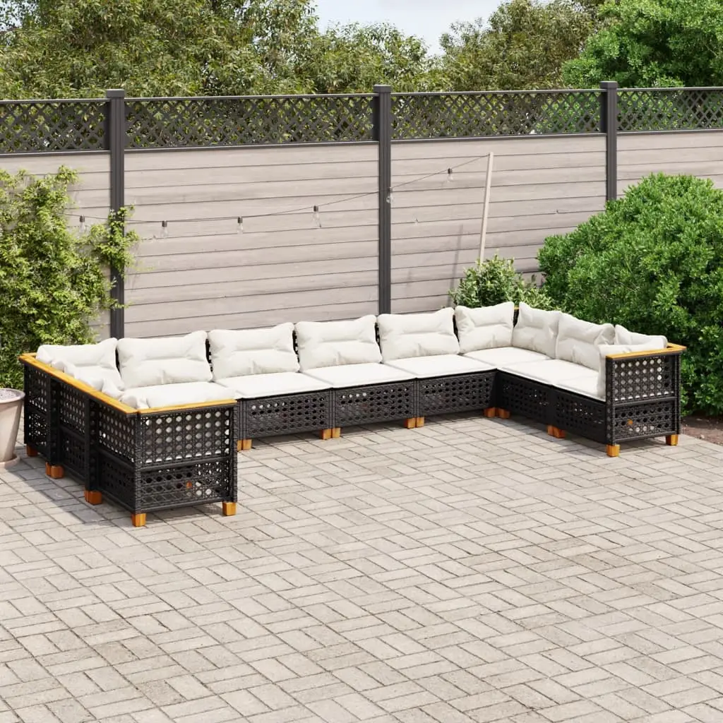 Ensemble Canapés de Jardin 10 Places Résine Tressée Pieds Bois Entièrement Modulable Noir – ComfortXL Outdoor Living