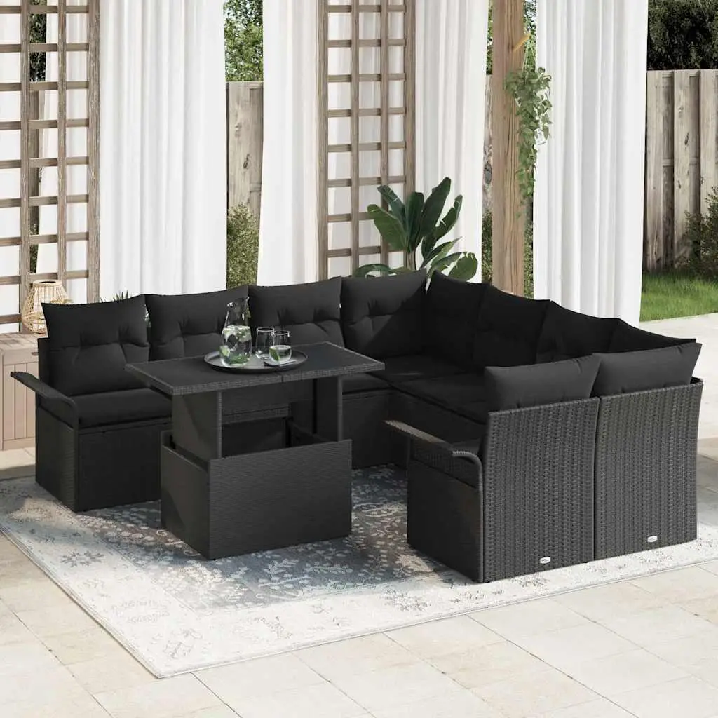 Ensemble de Jardin Modulable 9 Pièces 8 Places en Résine Tressée Noir – ComfortXL Outdoor Living