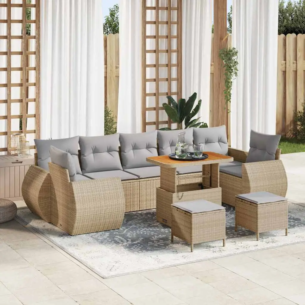 Ensemble de jardin 9 places modulable en résine tressée ajustable Beige – ComfortXL Outdoor Living