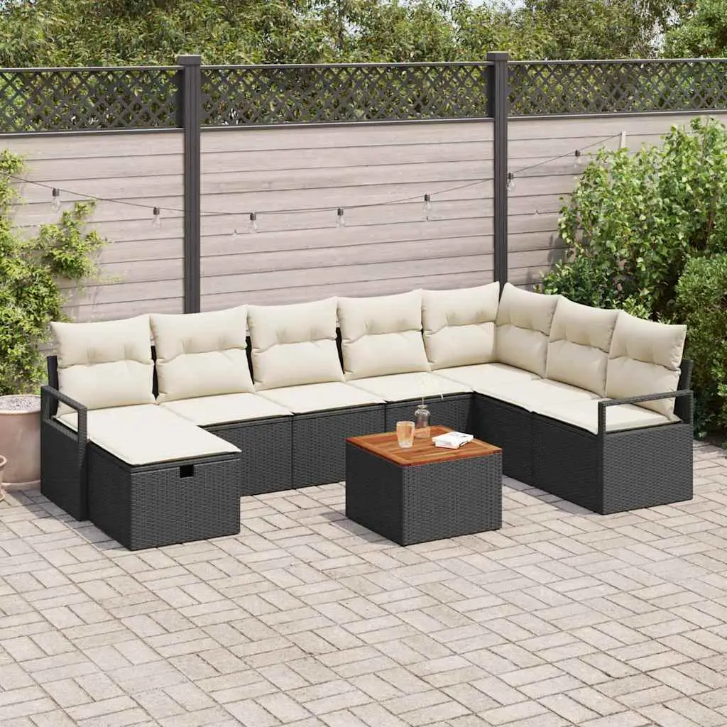 Ensemble de canapé de jardin avec coussin 9 pcs Noir polyrotin vidaXL 3359551