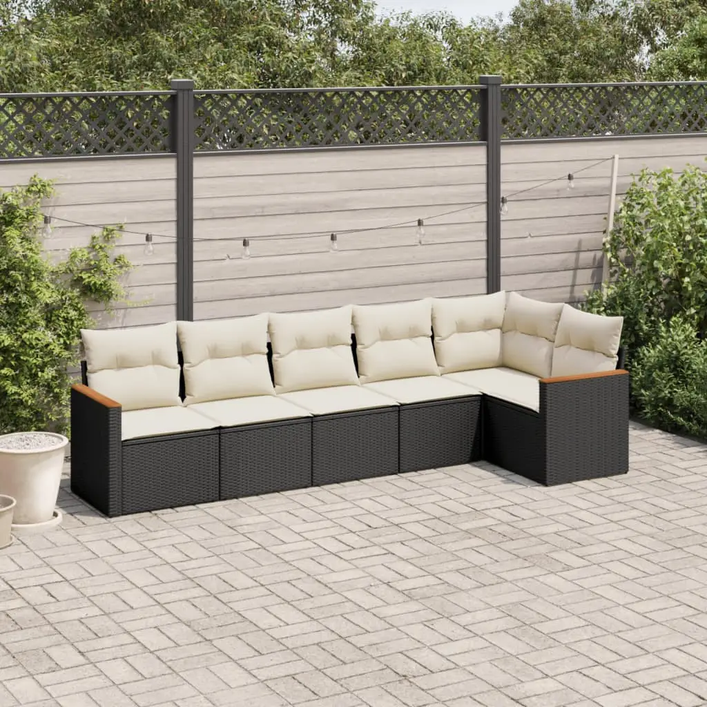 Ensemble canapé de jardin d’angle 6 places avec rangement modulable résine tressée Noir et Blanc Crème – ComfortXL Outdoor Living