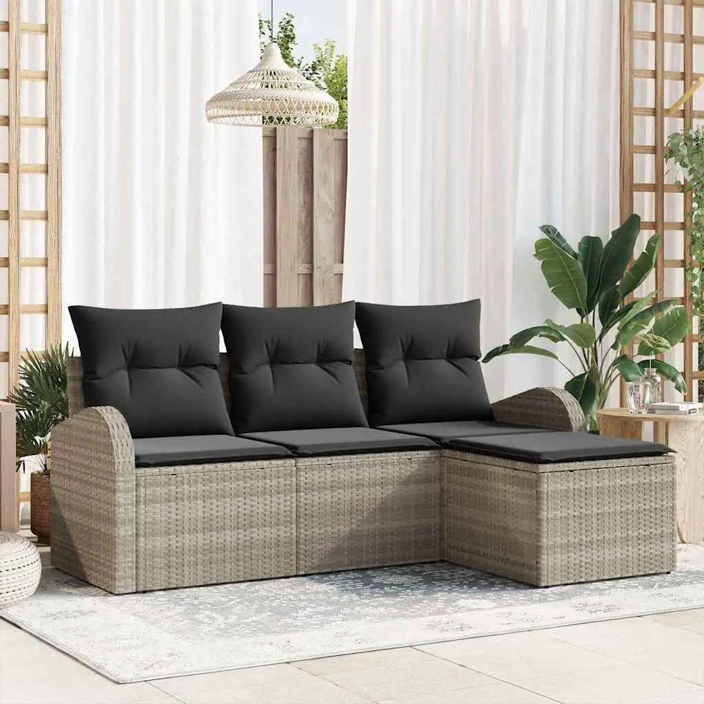 Ensemble de Canapés avec coussin 4 pcs Gris clair polyrotin vidaXL 3354661