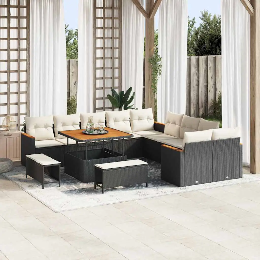 Ensemble de jardin en bois d’acacia et résine tressée modulable Noir – ComfortXL Outdoor Living