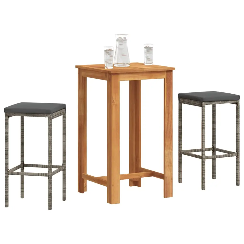 Ensemble de bar de jardin 3 pcs gris bois massif acacia rotin vidaXL 3295268