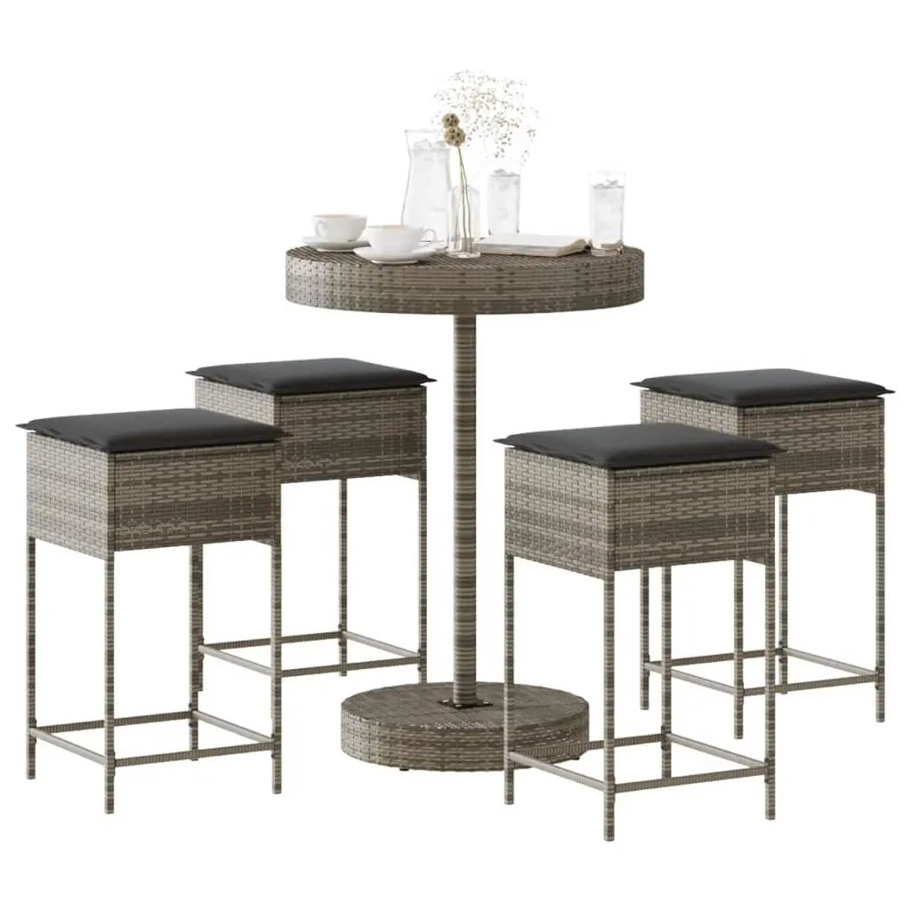 Ensemble de bar de jardin 5 pcs avec coussins gris poly rotin vidaXL 3261445