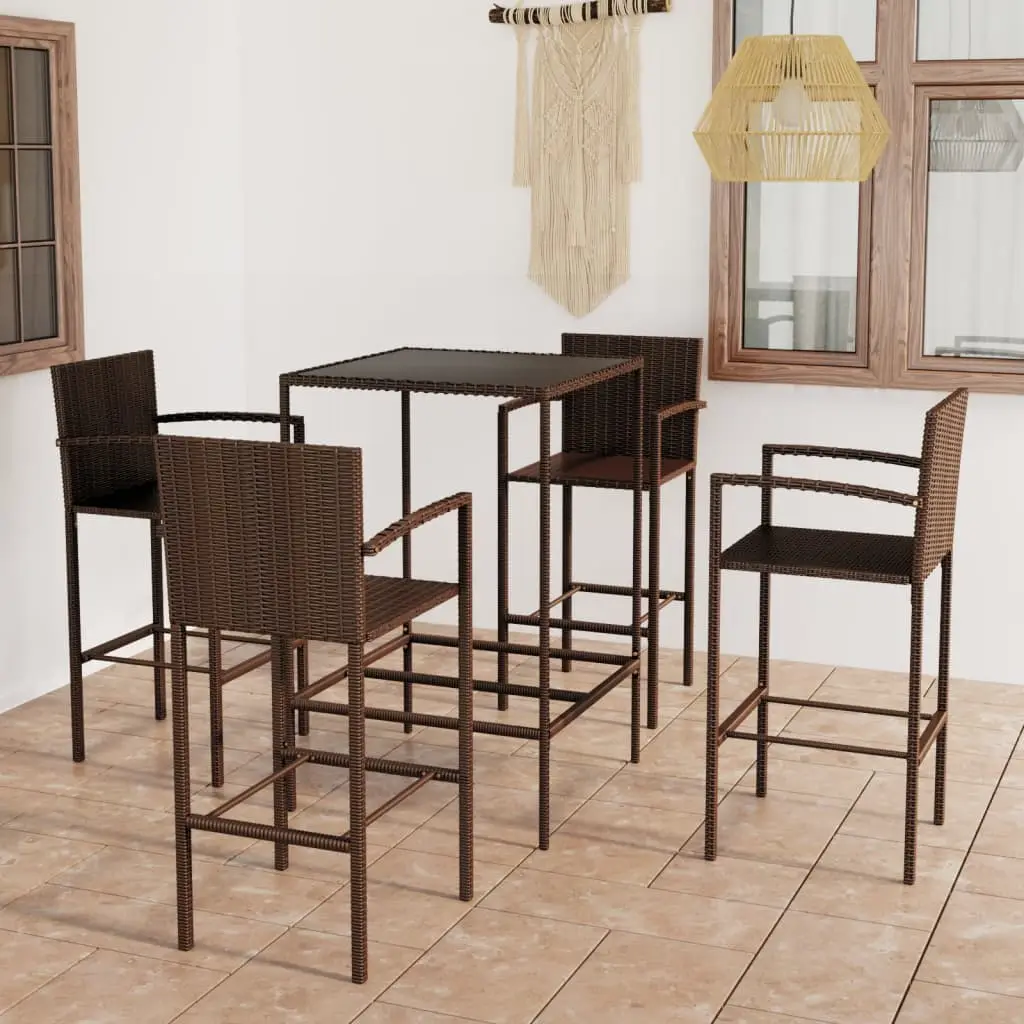 Ensemble de bar de jardin 5 pcs Résine tressée Marron vidaXL 3064839