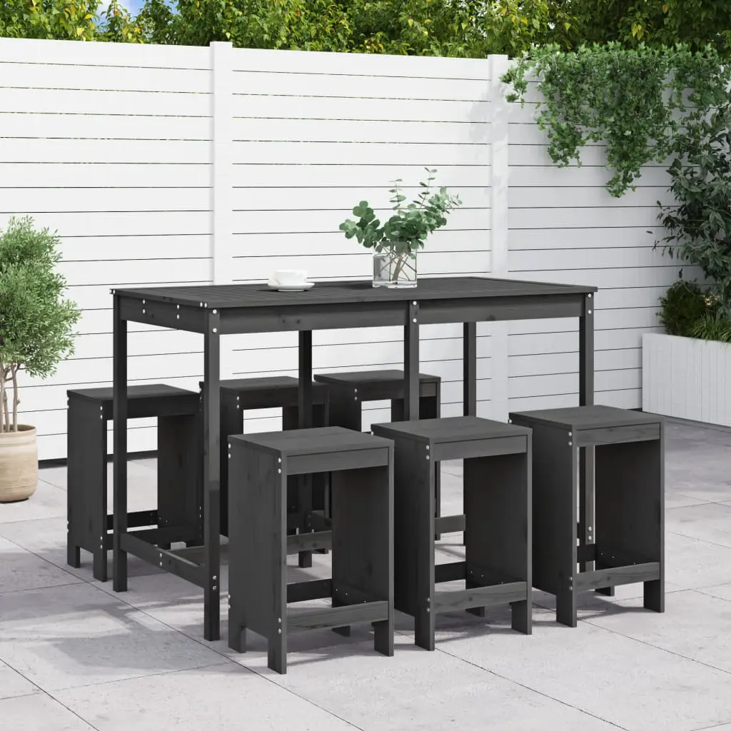Ensemble de bar de jardin 7 pcs gris bois de pin massif vidaXL 3157753