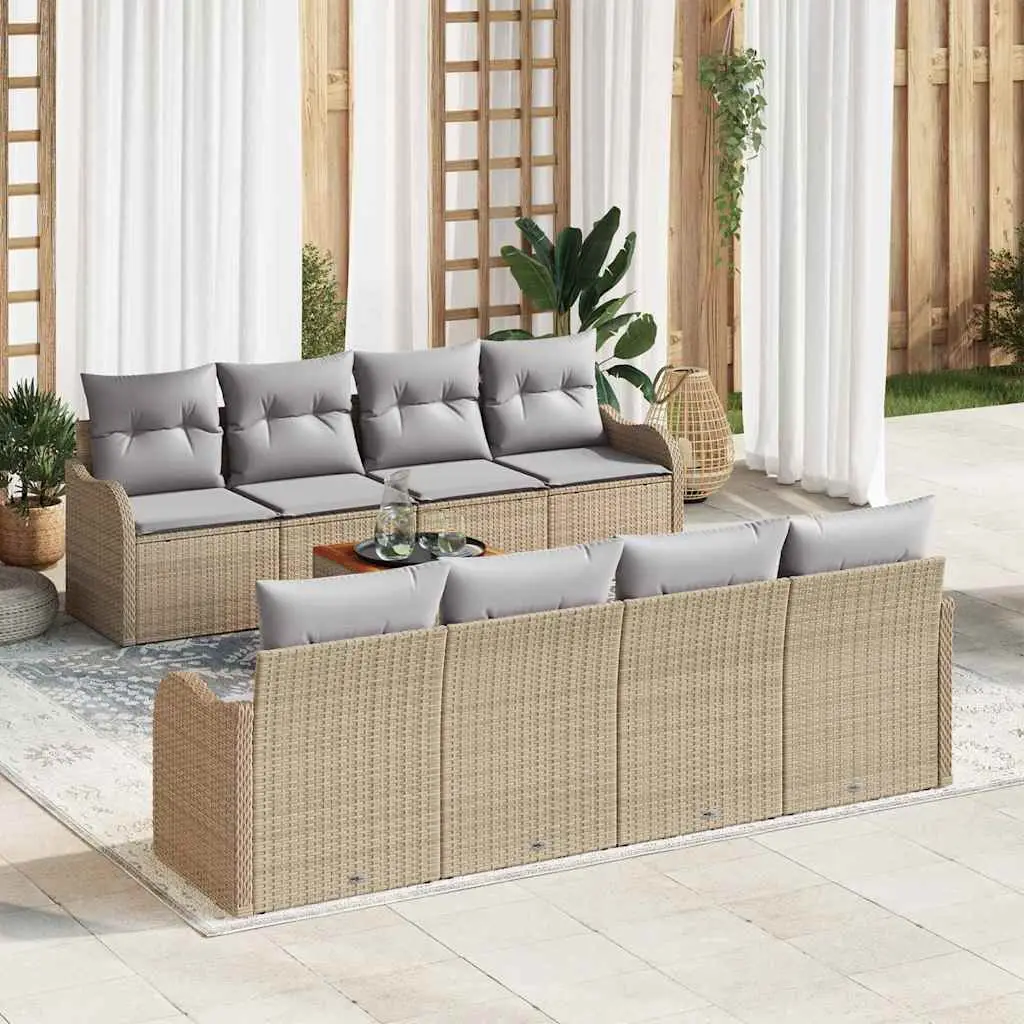 Ensemble de Jardin 8 Places en Résine et Acacia Modulable avec Rangement Intégré Beige et Gris – ComfortXL Outdoor Living