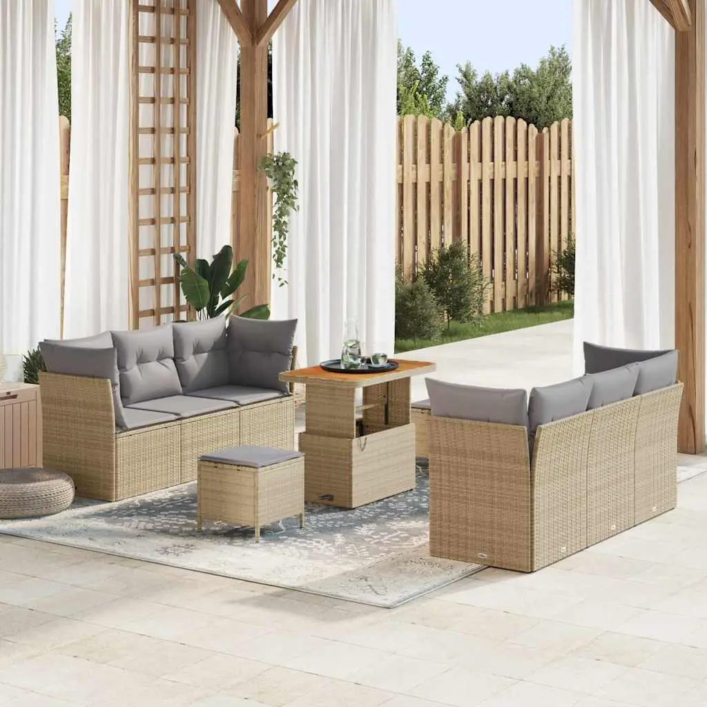 Ensemble de jardin 9 pcs en polyrotin beige et bois pour 8 personnes – ComfortXL Outdoor Living