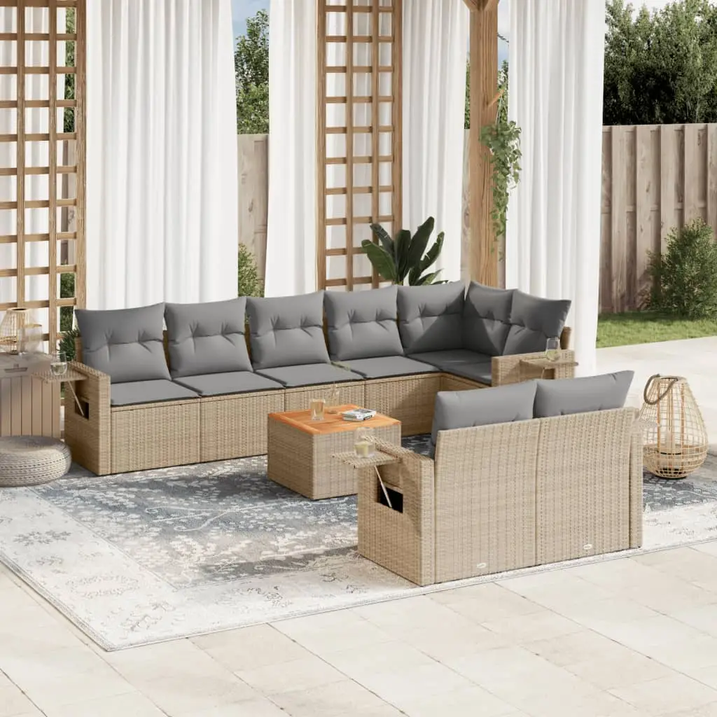 Ensemble Canapé de Jardin 9 Pièces Résine Tressée Beige avec Coussins Gris Clair pour 8 Personnes – ComfortXL Outdoor Living