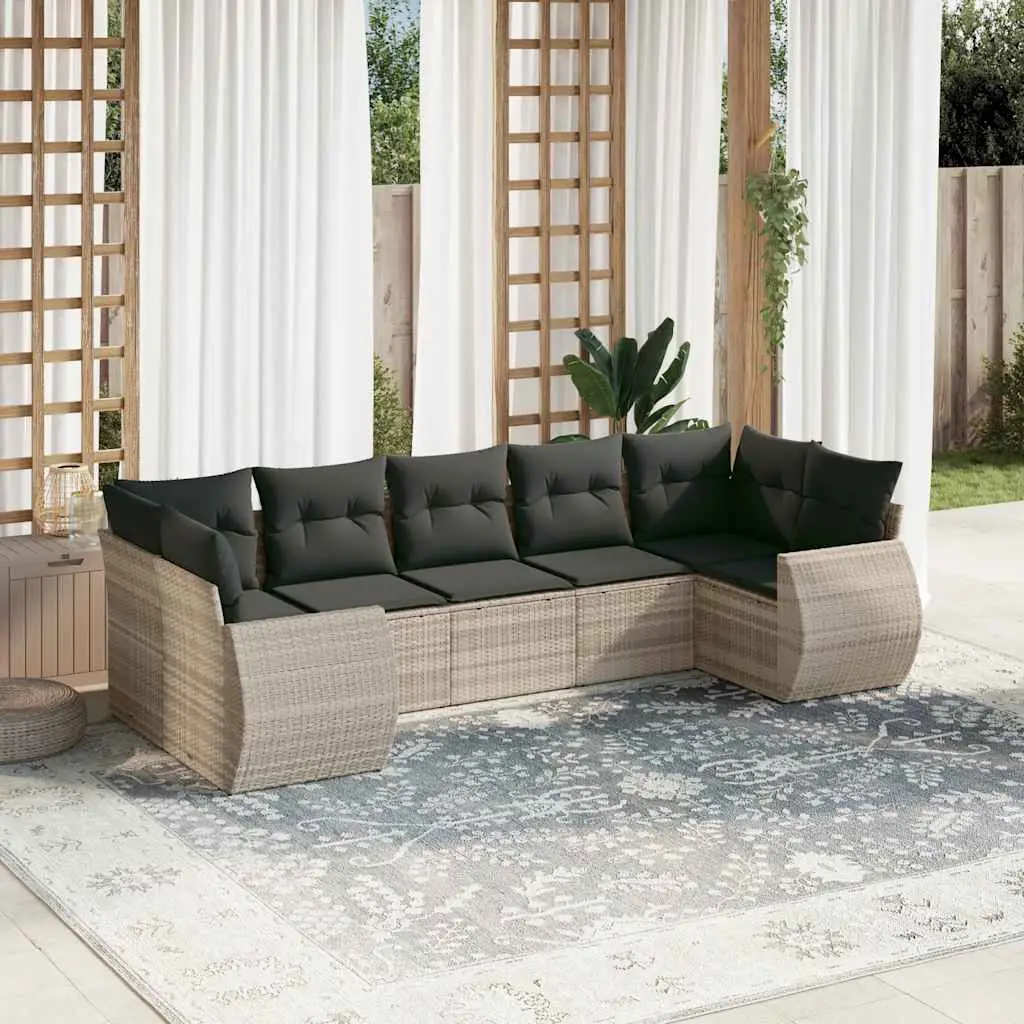 Ensemble de Jardin 7 Places Résine Tressée Gris Clair Canapé Configurable pour Terrasse 7 Pièces – ComfortXL Outdoor Living