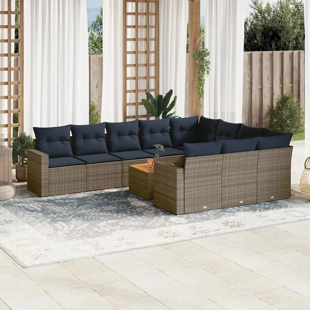 Ensemble canapé de jardin modulable 11 pcs en résine tressée avec rangement pour terrasse Gris – ComfortXL Outdoor Living