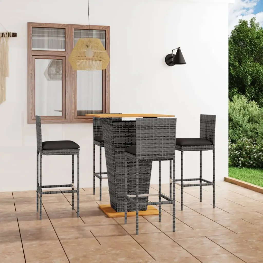 Ensemble de bar de jardin 5 pcs et coussins Résine tressée Gris vidaXL 3064861