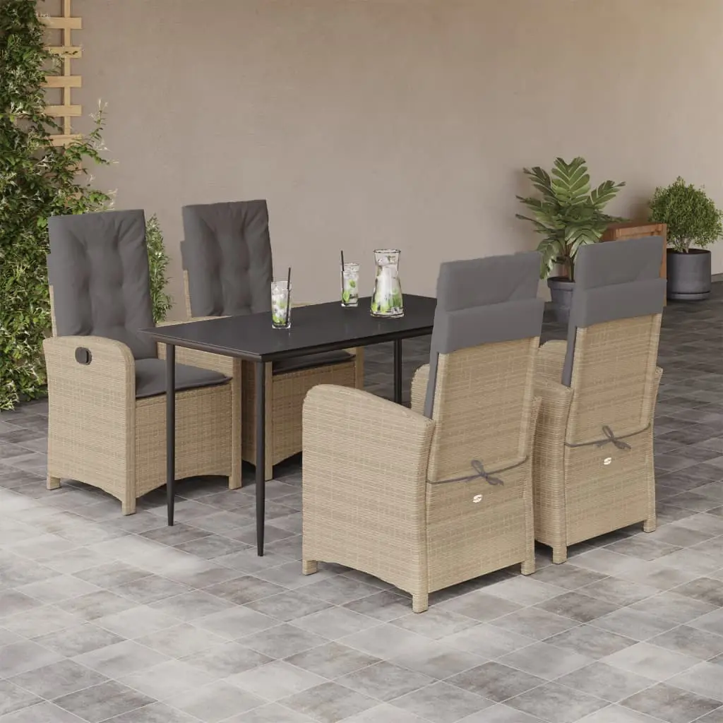 Ensemble de Jardin Repas 4 Personnes, Chaises Multipositions et Table 140x70cm en Polyrotin Beige – ComfortXL Outdoor Living