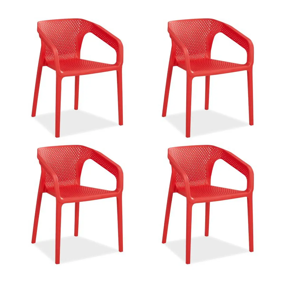 Ensemble de 4 chaises de jardin rouges élégantes et modernes