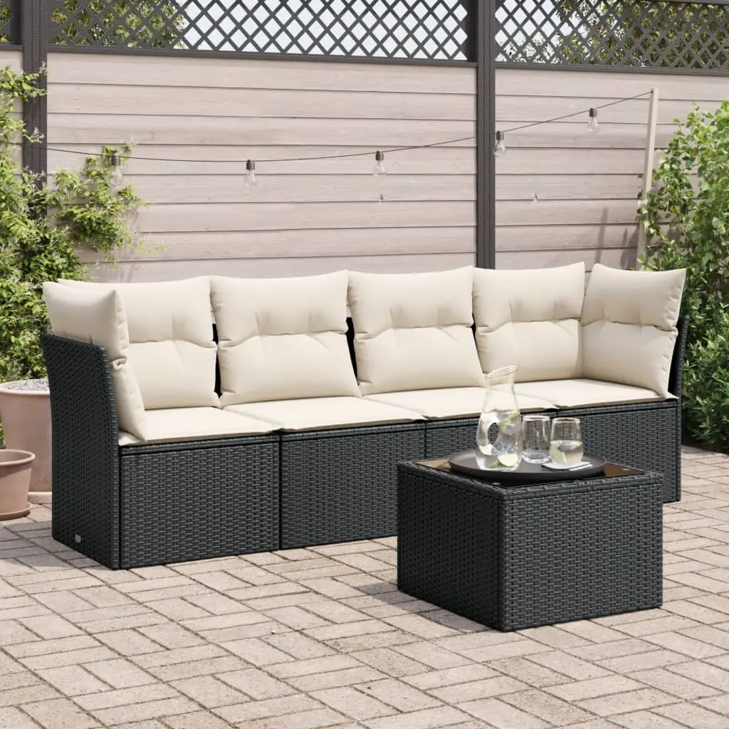 Ensemble canapés de jardin 4 places résine tressée modulable table pour balcon Noir et Blanc Crème – ComfortXL Outdoor Living