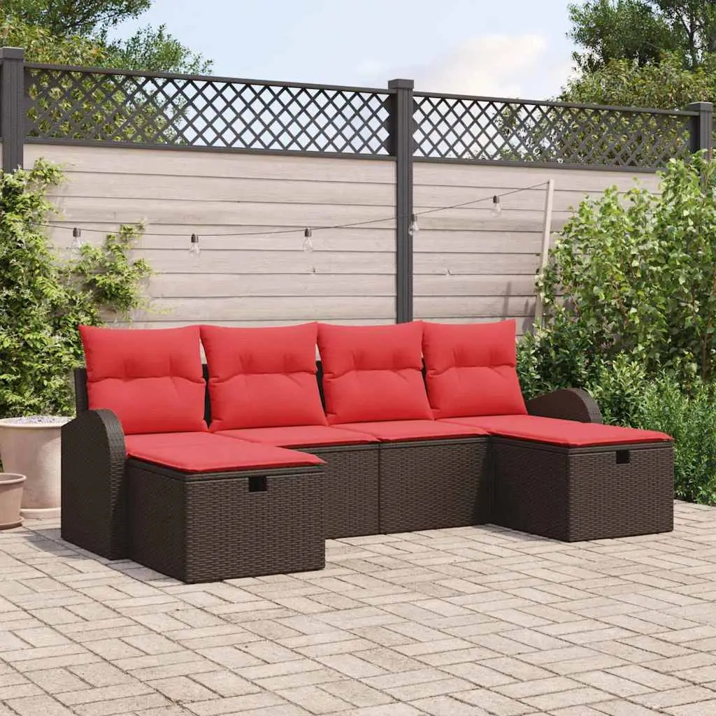 Ensemble de Canapés 6 pcs Marron et rouge polyrotin vidaXL 3359123 Marron/ Rouge
