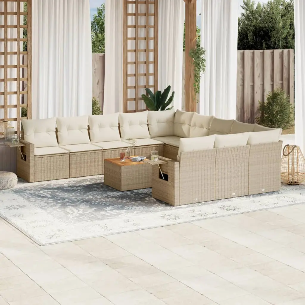 Ensemble Canapés de Jardin 12 pcs Poly Rotin Modulable Grande Capacité avec Rangement Intégré Beige – ComfortXL Outdoor Living
