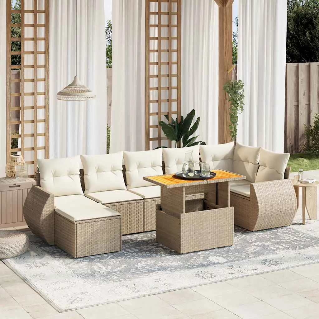 Ensemble de jardin 8 places résine tressée avec table haute et accoudoirs larges Beige – ComfortXL Outdoor Living