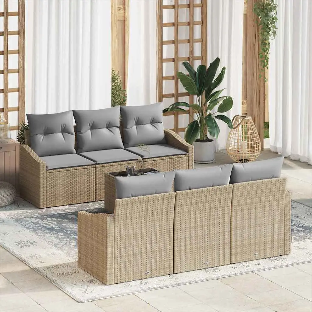 Ensemble de Canapés avec coussin 7 pcs Beige et gris polyrotin vidaXL 3355279