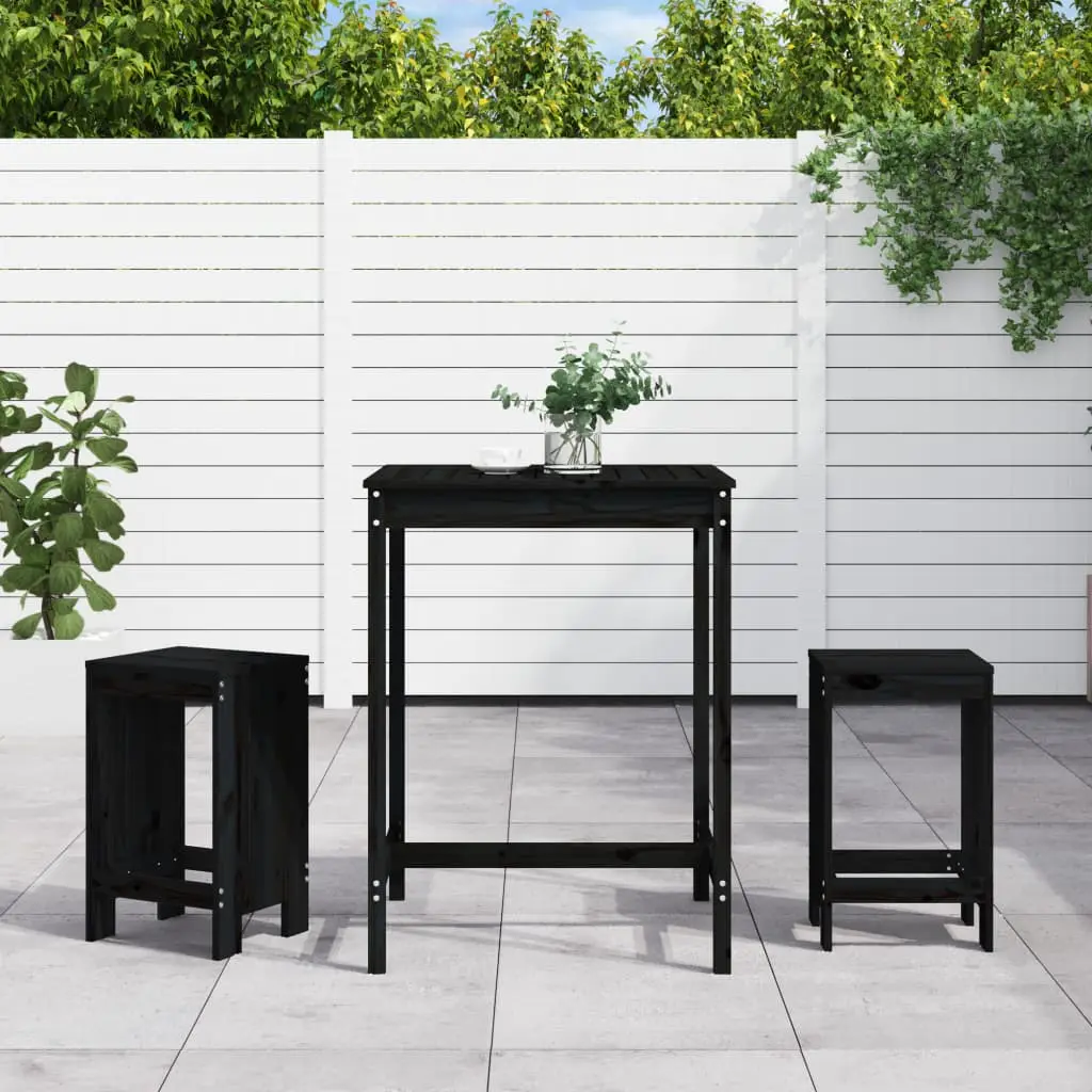 Ensemble de bar de jardin 3 pcs noir bois de pin massif vidaXL 3157737