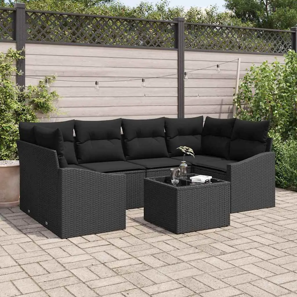 Ensemble de Canapés avec coussin 7 pcs Noir polyrotin vidaXL 3355292