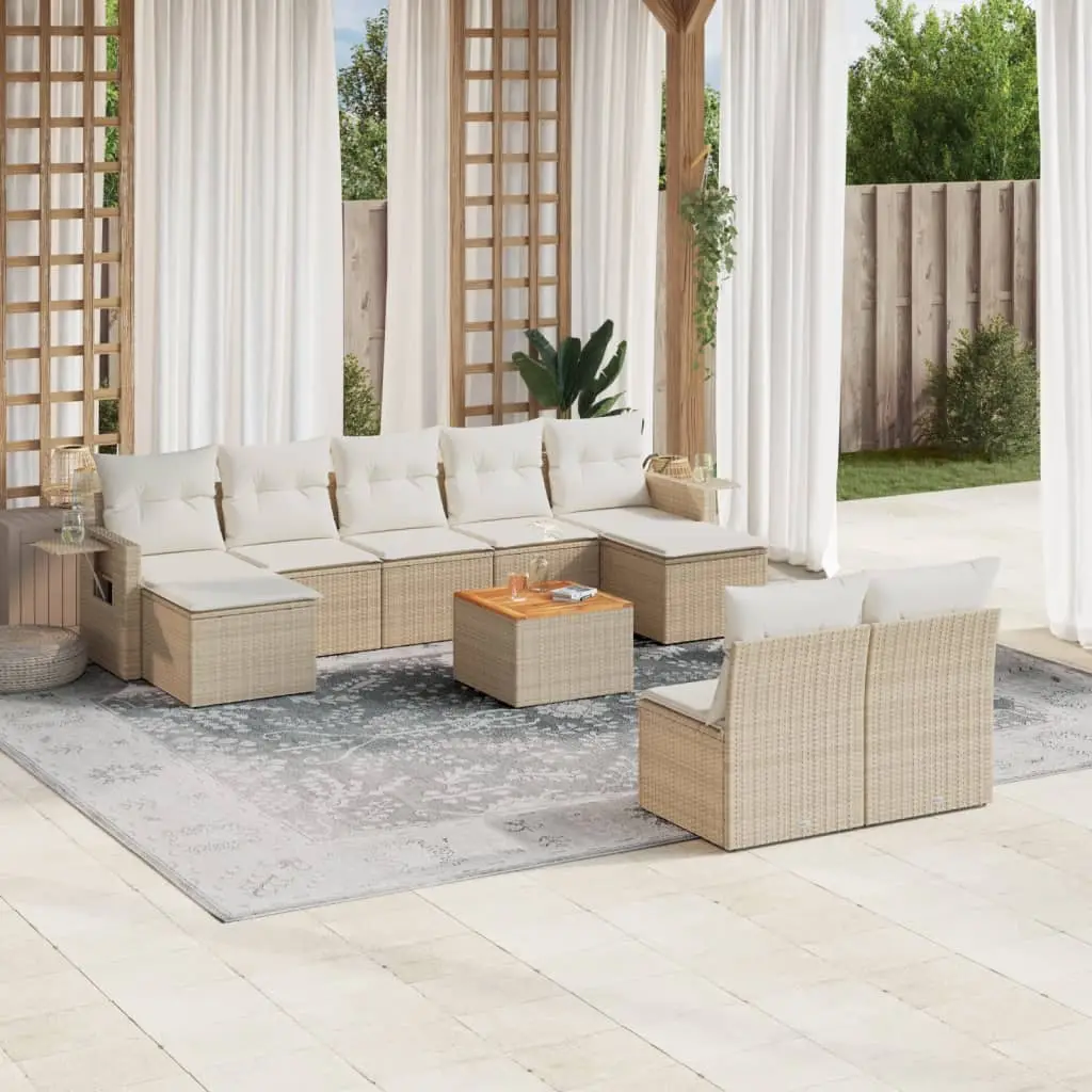 Ensemble Canapé Modulable 10 pcs Poly Rotin avec Rangement et Repose-pieds Extérieur Beige – ComfortXL Outdoor Living