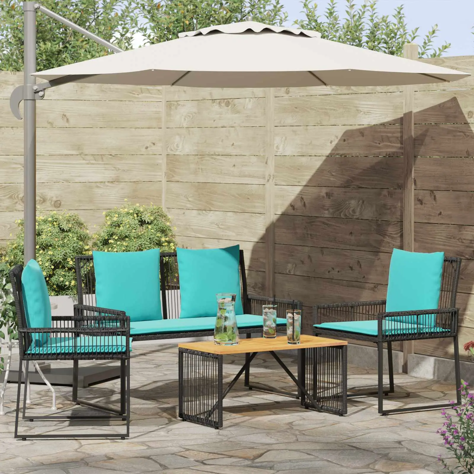 Ensemble de meubles d’extérieur 9 pcs Noir et turquoise vidaXL 42025151