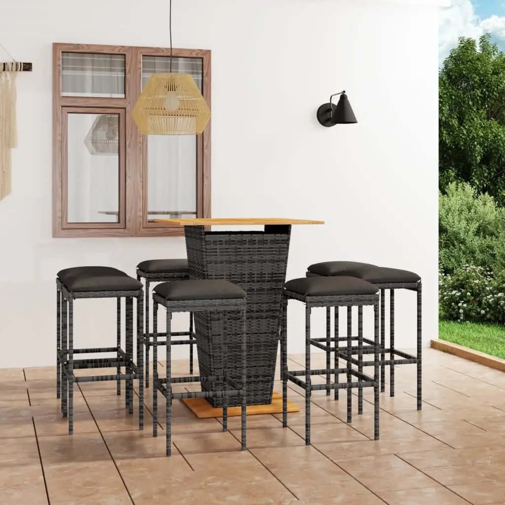 Ensemble de bar de jardin 9 pcs et coussins Résine tressée Gris vidaXL 3064855