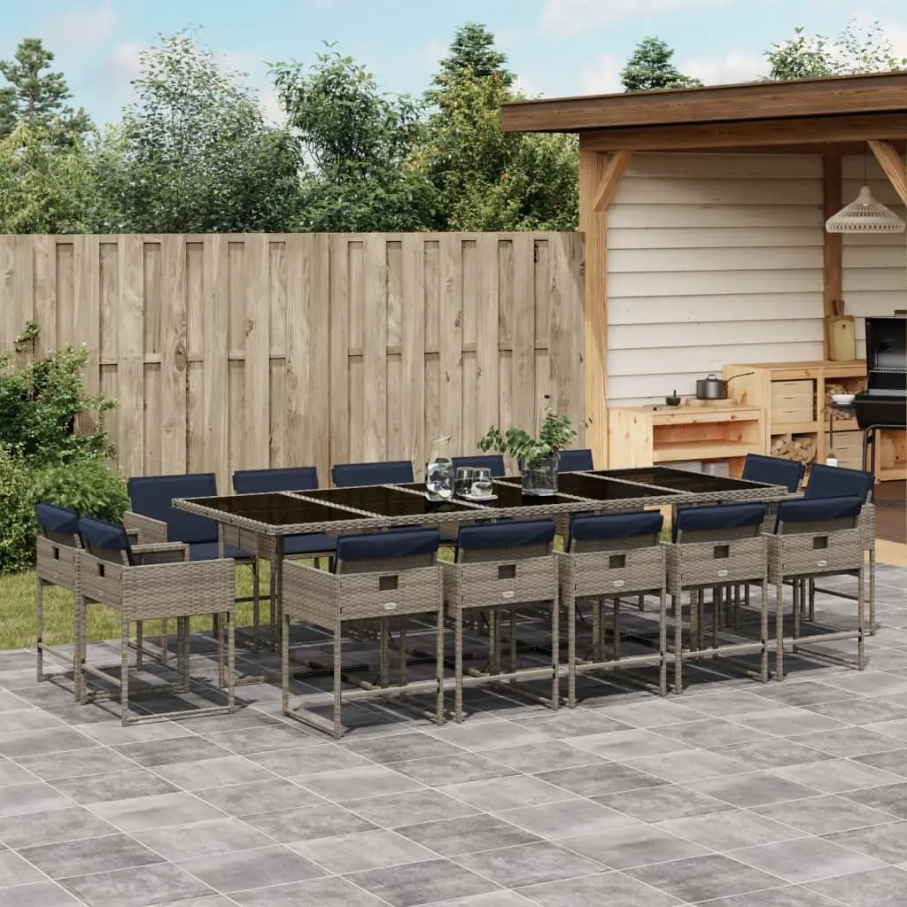Ensemble de Jardin XXL 15 Pièces Résine Tressée Grise Table 275cm 14 Chaises Dossier Rabattable – ComfortXL Outdoor Living
