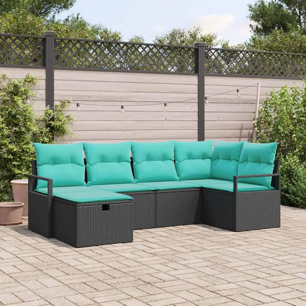 Ensemble de Canapés 6 pcs Noir et turquoise polyrotin vidaXL 3359185 Noir/ Bleu