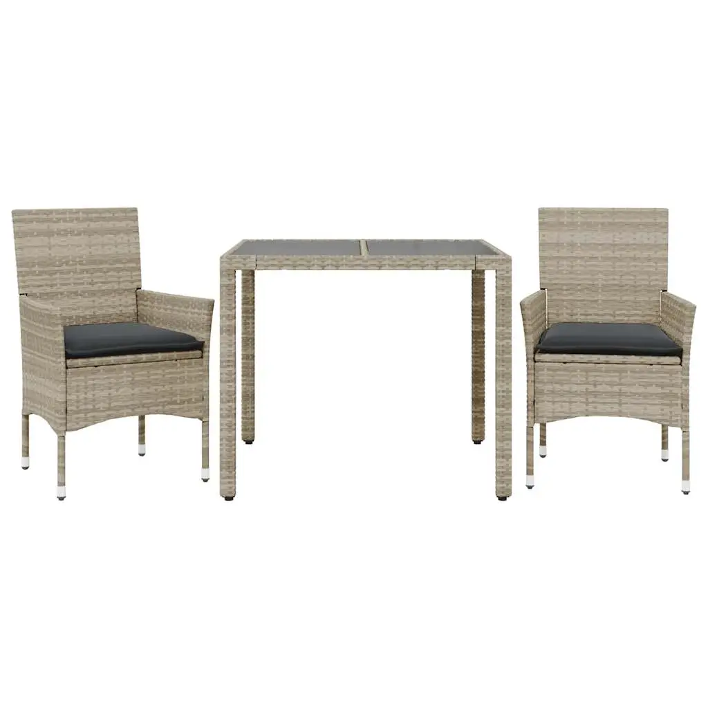 Ensemble de 3 pcs table de jardin et chaises avec coussins – mobilier de jardin rotin et verre-JU2898