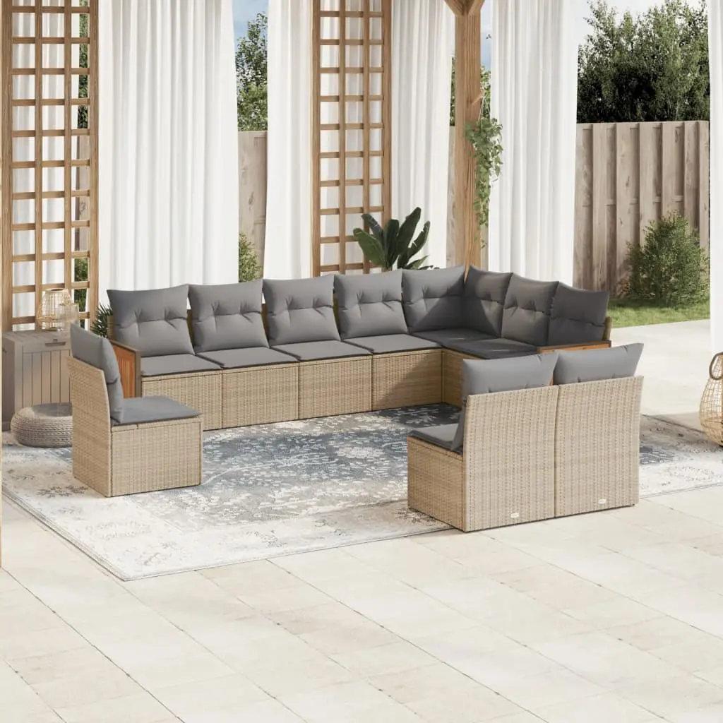 Ensemble canapé modulable 10 places en poly rotin pour jardin et terrasse Beige – ComfortXL Outdoor Living