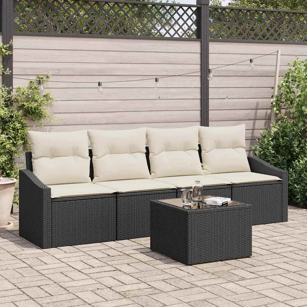Ensemble de Canapés avec coussin 5 pcs Noir et Crème polyrotin vidaXL 3346587