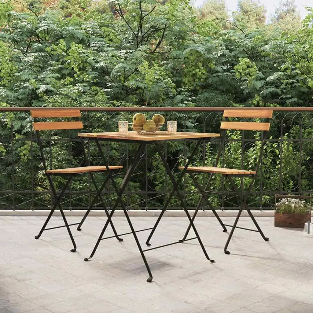 Ensemble de Balcon Pliant 3 Pièces Teck Massif et Acier Robuste pour Petit Espace Extérieur Brun – ComfortXL Outdoor Living
