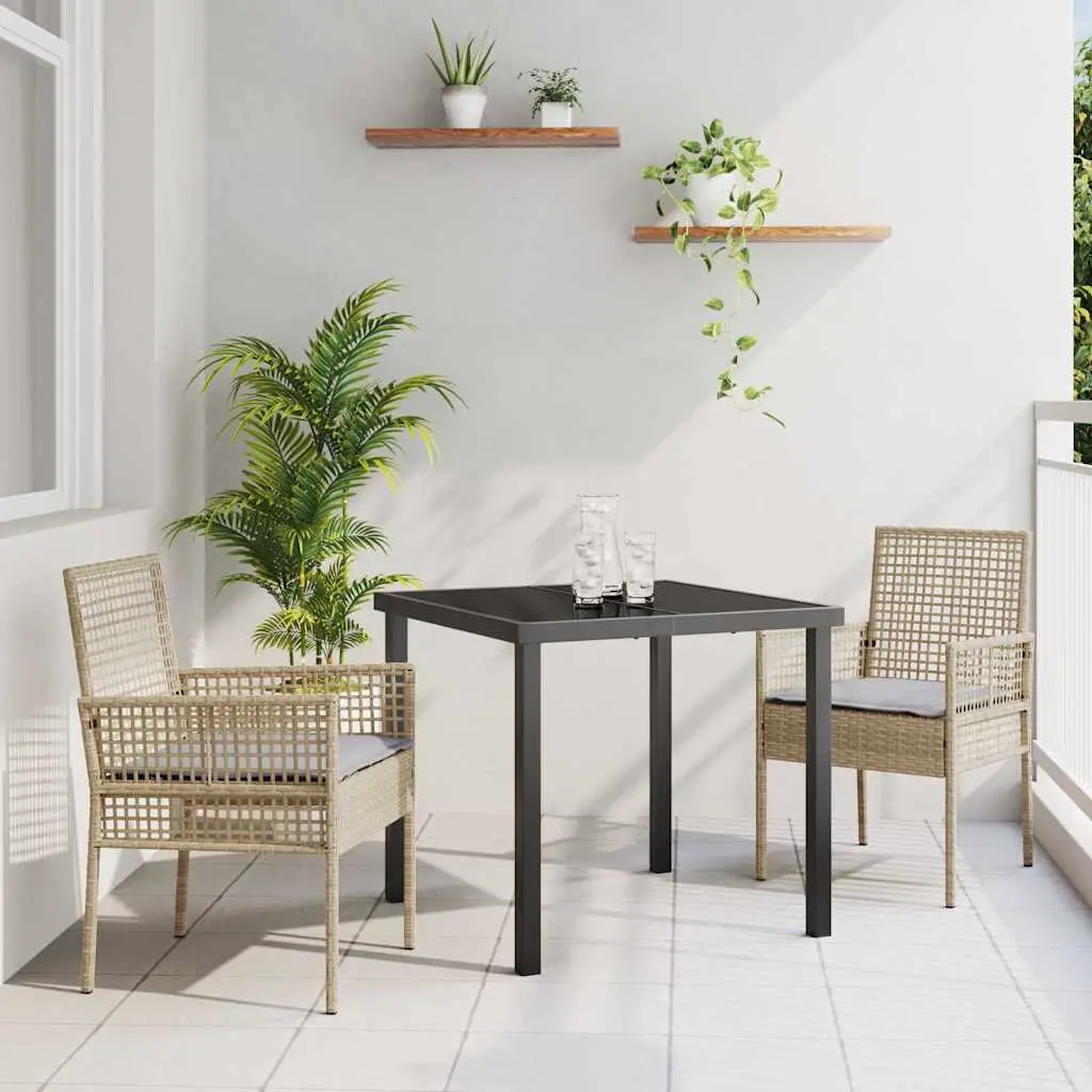 Ensemble de repas 3 pcs pour balcon en poly rotin avec coussins confortables Beige – ComfortXL Outdoor Living
