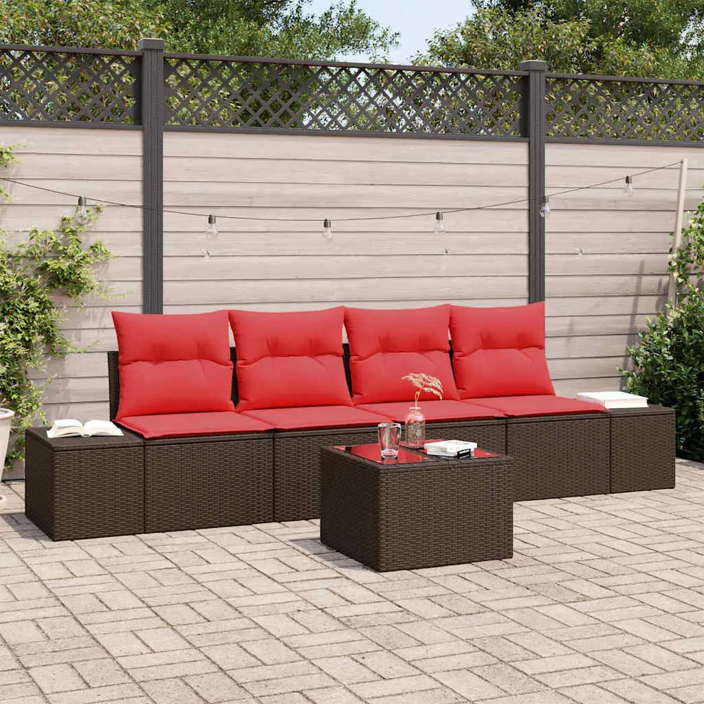 Ensemble de Canapés avec coussin 5 pcs Marron polyrotin vidaXL 3346934