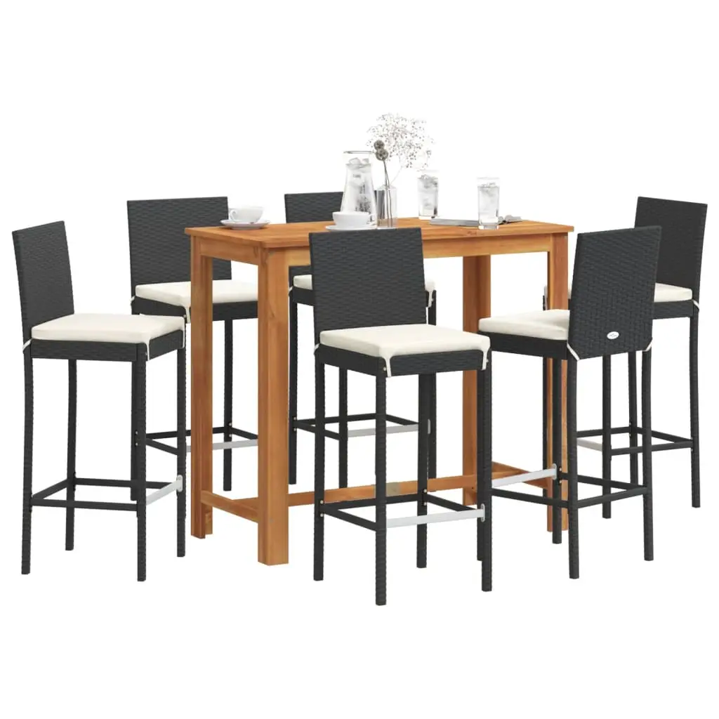 Ensemble de bar de jardin 7 pcs noir bois massif acacia rotin vidaXL 3295280