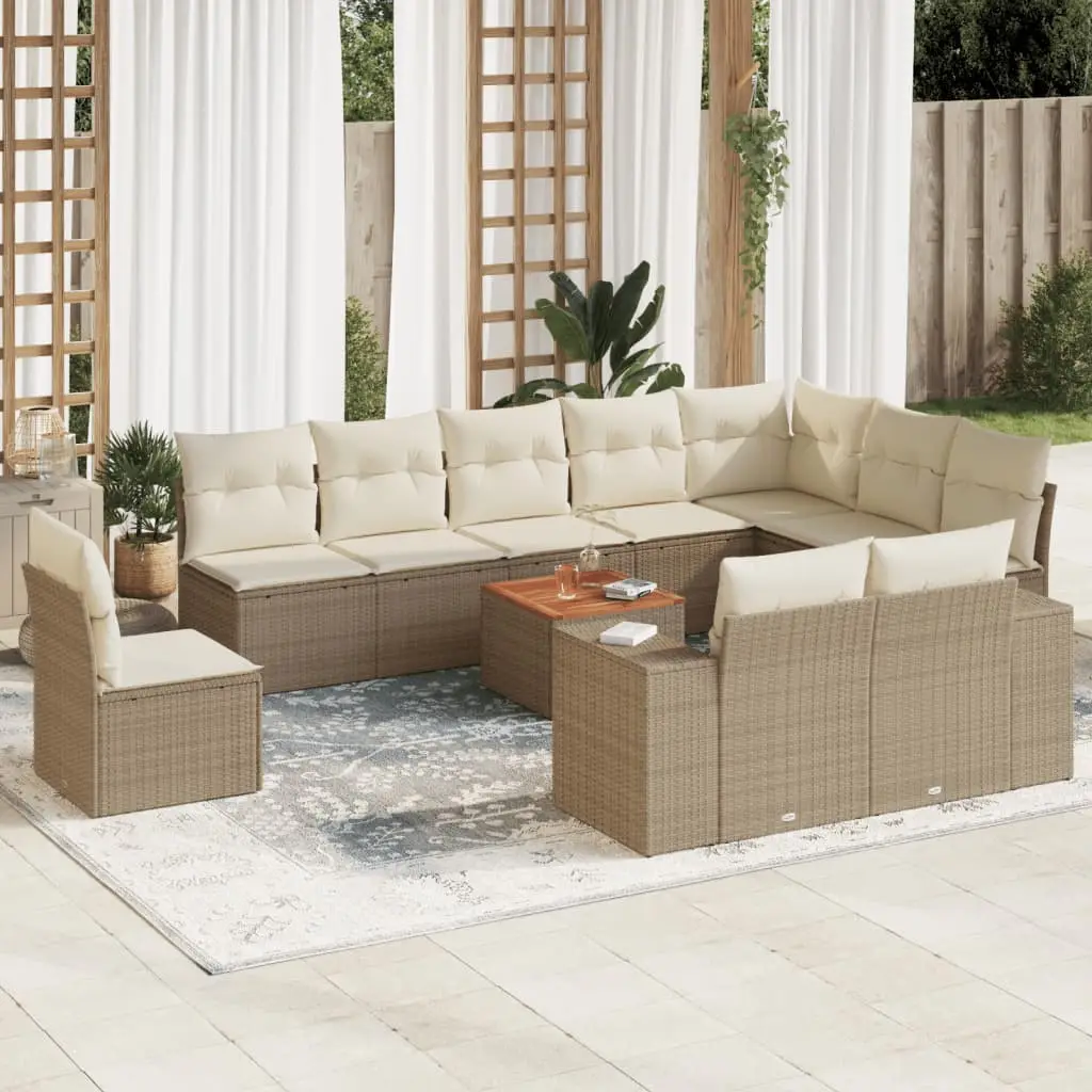 Ensemble Canapé de Jardin 11 pcs Poly Rotin Modulable avec Rangement pour Terrasse Beige – ComfortXL Outdoor Living