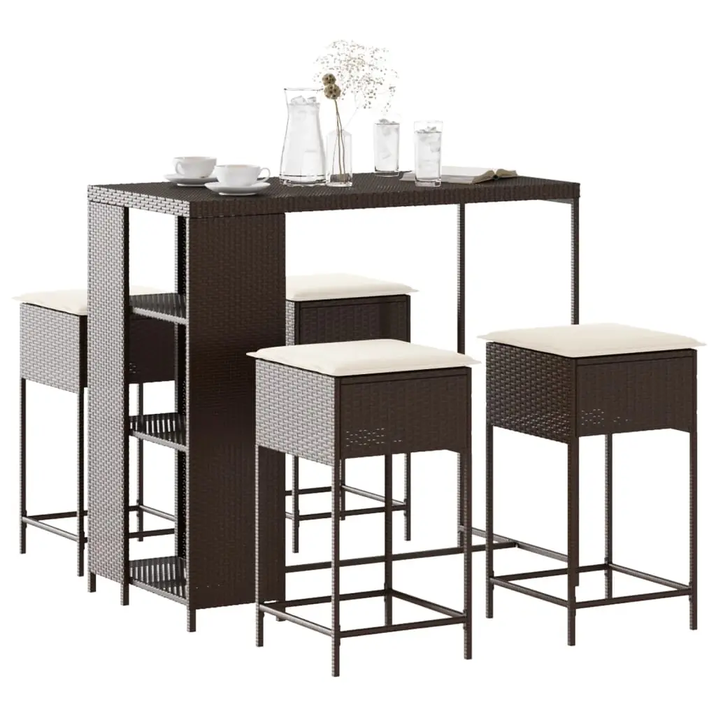 Ensemble de bar de jardin avec coussins 5 pcs marron poly rotin vidaXL 3261491